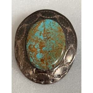 Signed Gale Self Choctaw Sterling Silver Turquoise Pendant Native American 32g
